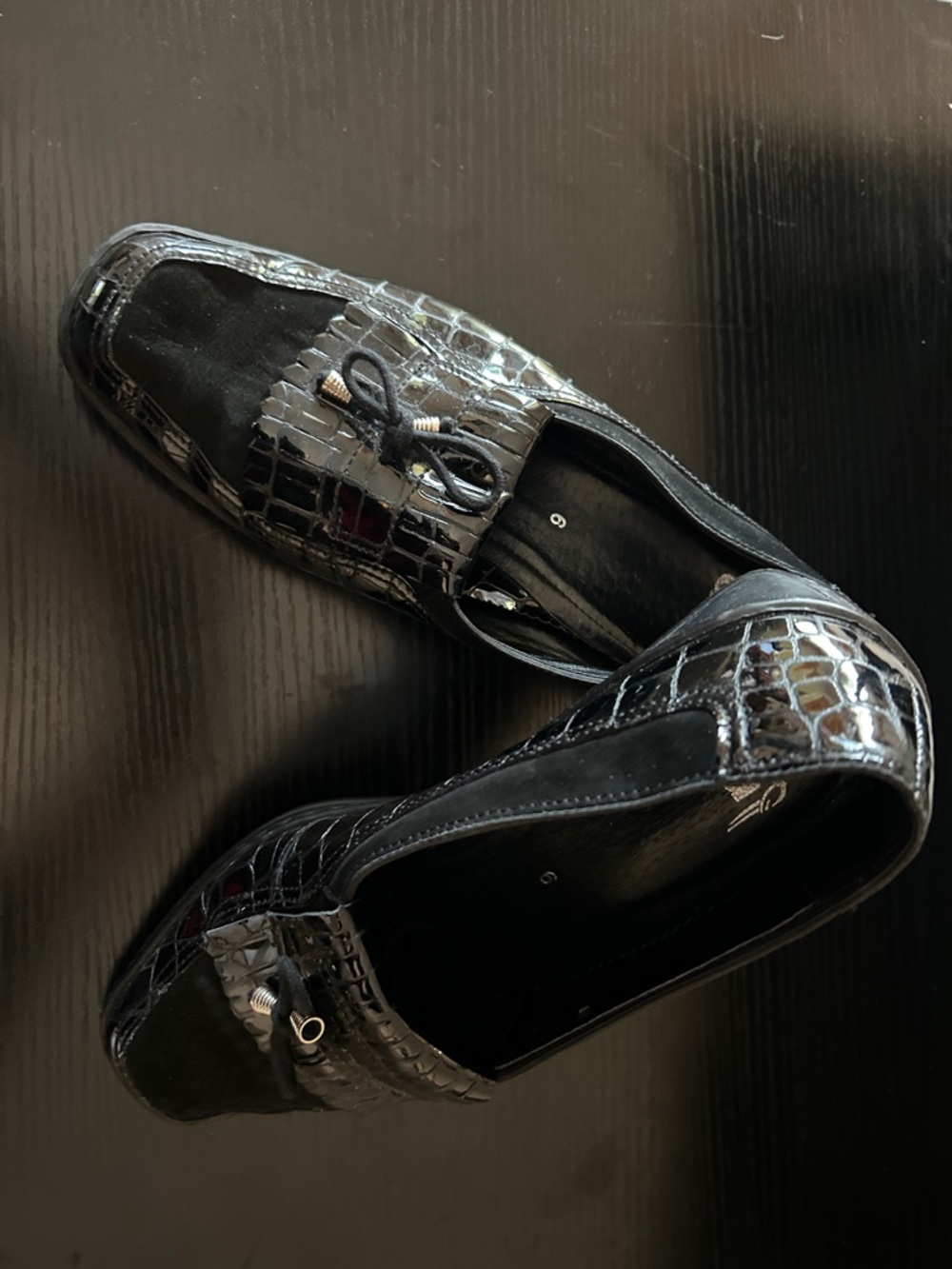 ARA black, croc, leather and suede slip on loafers size 9
